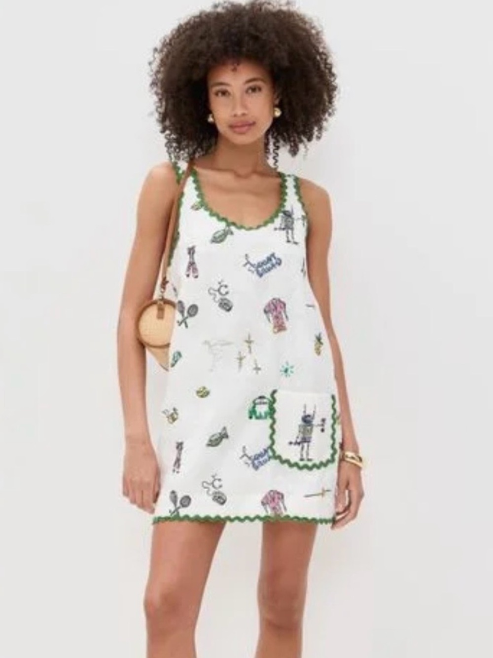 ALEMAIS Linen PLAY Embroidered Mini Dress Size US 12 /UK 16 NWT